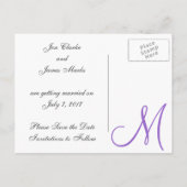 Carte postale de monogramme de sauvegarde violette (Dos)