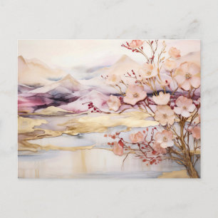 Carte postale de montagne de fleur sauvage aquarel