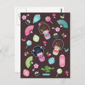 Carte postale de motif de Kokeshi (Devant / Derrière)