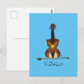 Carte postale de musique de violon de hibou ViOWLi (Devant / Derrière)