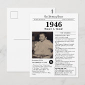 Carte postale de naissance de 1946 dans un journal (Devant / Derrière)