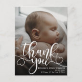 Carte postale de naissance de bébé avec un script  (Devant)