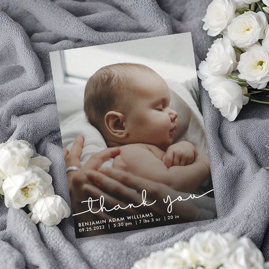Carte postale de naissance de bébé avec un script 