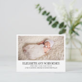 Carte postale de naissance de bébé classique et mo (Debout devant)