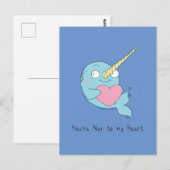 Carte postale de narval avec amour (Devant / Derrière)