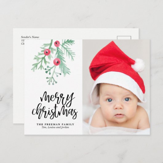 Carte postale de Noël à feuillage persistant (Devant / Derrière)