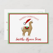 Carte postale de Noël Alpaca (Devant / Derrière)
