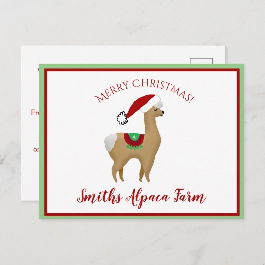 Carte postale de Noël Alpaca (Devant / Derrière)