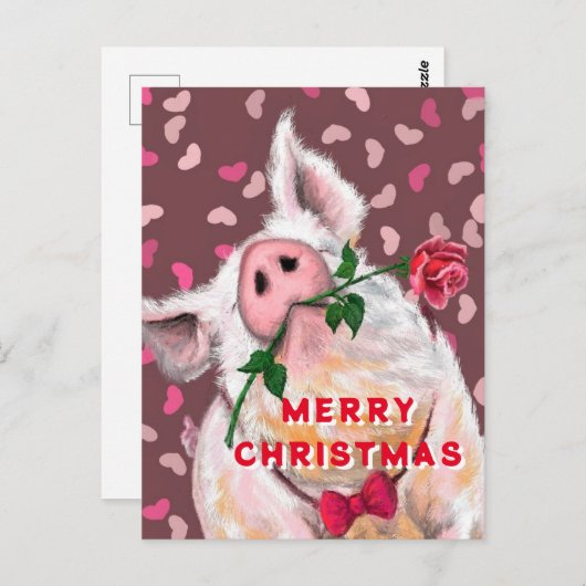 Carte postale de Noël amusante avec un porc (Devant / Derrière)