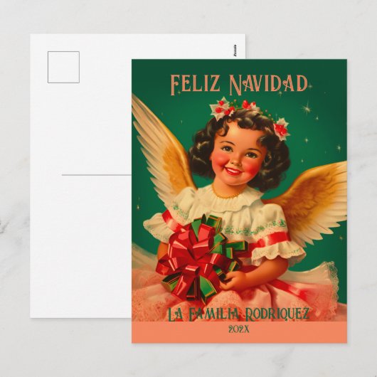 Carte postale de Noël Angel "Feliz Navidad" (Devant / Derrière)