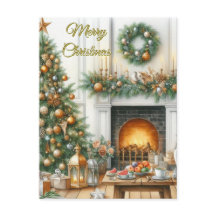 Carte postale de Noël Arbre et Foyer