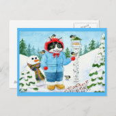 Carte postale de Noël aux oiseaux de chats mignons (Devant / Derrière)
