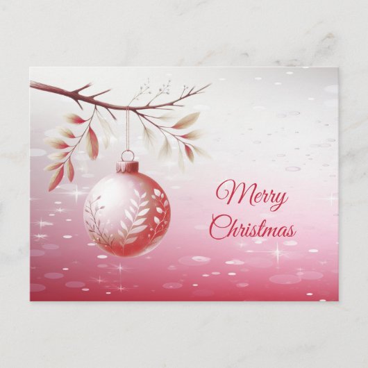 Carte postale de Noël avec boule décorative rose (Devant)