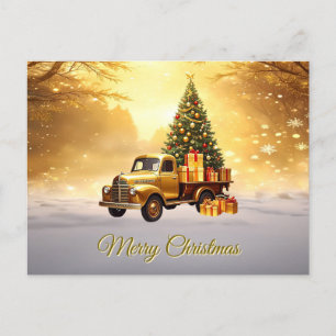Carte postale de Noël avec camion doré et sapin de