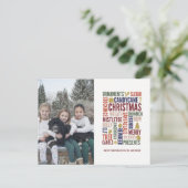 Carte postale de Noël avec des mots de fête (Debout devant)