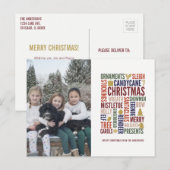 Carte postale de Noël avec des mots de fête (Devant / Derrière)