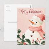 Carte postale de Noël avec joli Snowman (Devant / Derrière)