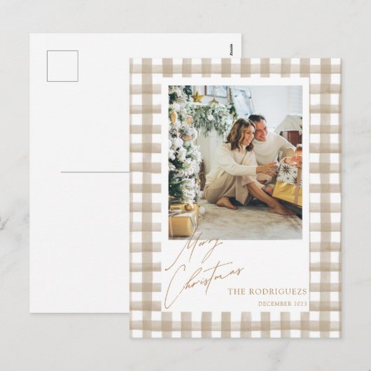 Carte postale de Noël Beige Photo (Devant / Derrière)
