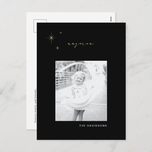 Carte postale de Noël Black & Gold Radiant Rejoign (Devant / Derrière)
