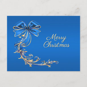 Carte postale de Noël Blue Gold Flower