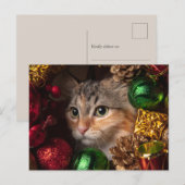 Carte postale de Noël Chat Couronne (Devant / Derrière)