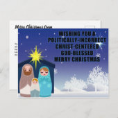 Carte postale de Noël chrétienne politiquement inc (Devant / Derrière)