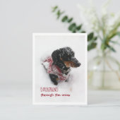 Carte Postale De Noël - Dachshund À Travers La Nei (Debout devant)