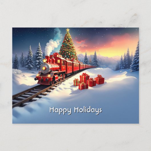Carte postale de Noël d'arbre de train rouge de va (Devant)