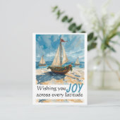 Carte postale de Noël de bateau à voile nautique (Debout devant)