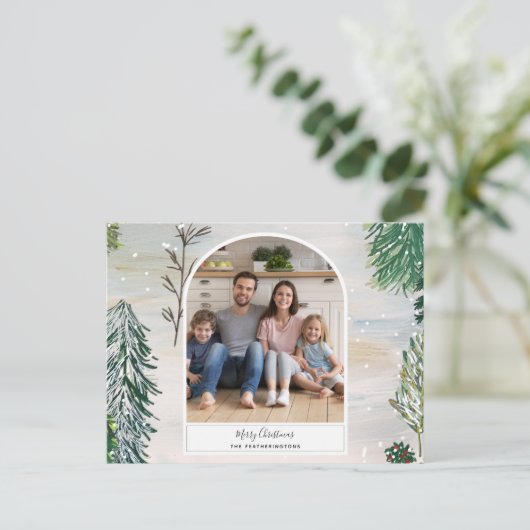 Carte postale de Noël de la forêt d'hiver enchanté (Debout devant)