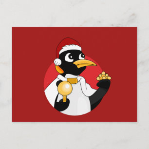 Carte postale de Noël de manchot empereur en dessi