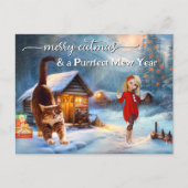 Carte postale de Noël de Noël de Chat d'hiver (Devant)