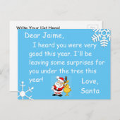 Carte postale de Noël de Père Noël à un enfant (Devant / Derrière)