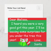 Carte postale de Noël de Père Noël à un enfant (Devant / Derrière)