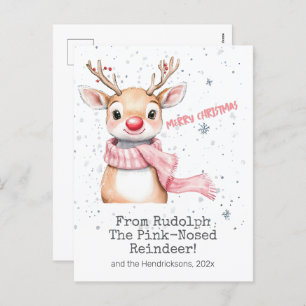 Carte postale de Noël de Pink Rudolph Reindee