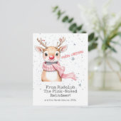 Carte postale de Noël de Pink Rudolph Reindee (Debout devant)