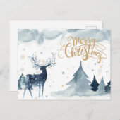 Carte postale de Noël de rennes d'aquarelle (Devant / Derrière)
