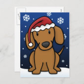 Carte postale de Noël de teckel de Kawaii (rouge) (Devant / Derrière)