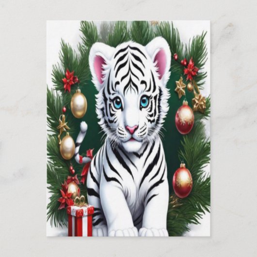 Carte postale de Noël de Tiger Blanc (Devant)
