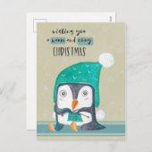 Carte postale de Noël de tricot de pingouin (Devant / Derrière)