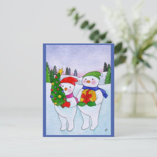 Carte postale de Noël des hommes de neige mignons (Debout devant)