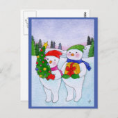 Carte postale de Noël des hommes de neige mignons (Devant / Derrière)