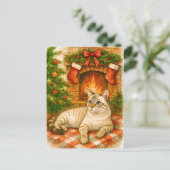 Carte postale de Noël douillette avec un chat près (Debout devant)