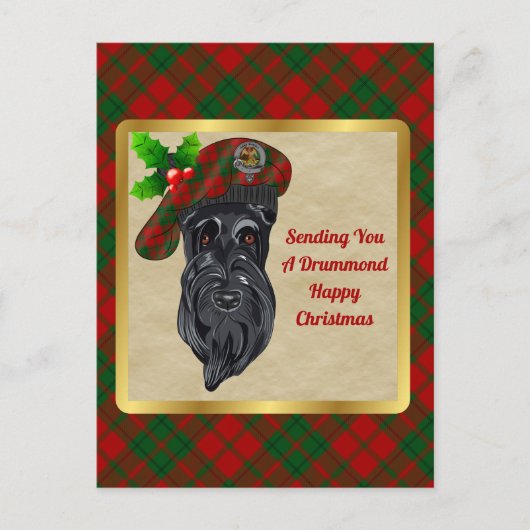 Carte postale de Noël Drummond Clan Badge & Tartan (Devant)
