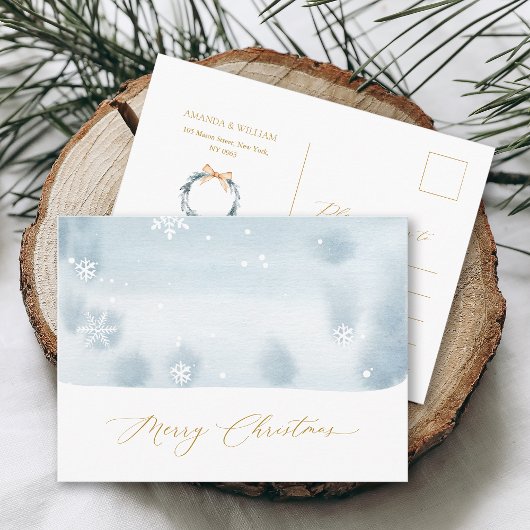 Carte postale de Noël Dusty Blue Snowflake