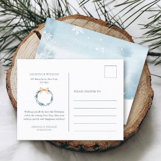 Carte postale de Noël Dusty Blue Snowflake