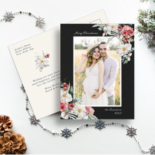 Carte postale de Noël élégante noire pour photo de
