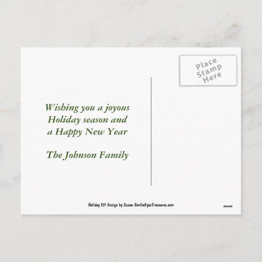 Carte postale de Noël Elf Fille mignonne (Dos)