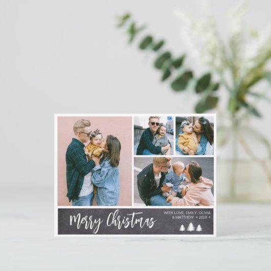 Carte postale de Noël enneigée de script moderne (Debout devant)