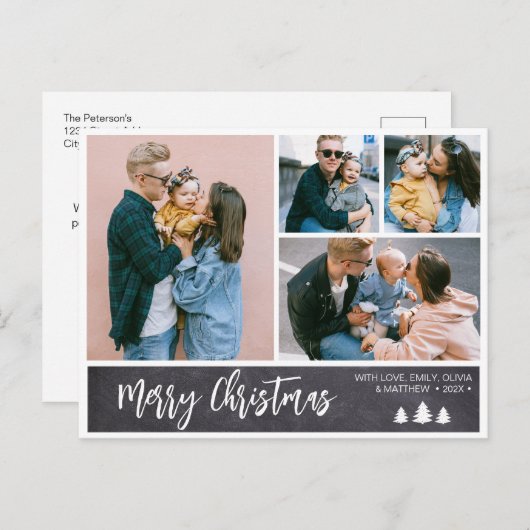 Carte postale de Noël enneigée de script moderne (Devant / Derrière)